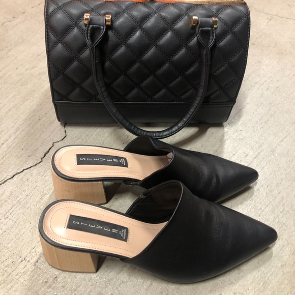 Steven By Steve Madden Shoes - STEVEN by SM Black Leather Mules Heeled Shoes, Size 9.5